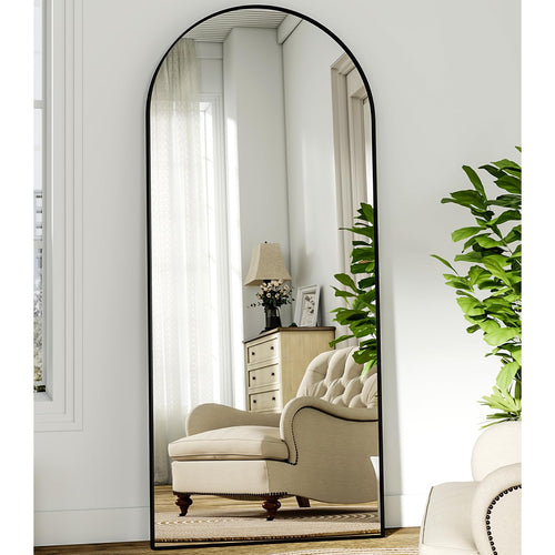 BEAUTYPEAK Ganzkörperspiegel Bogen 181x63 cm - Schwarz. Schwarz gerahmt, oben mit Bogen. Zur Betrachtung des gesamten Körpers und Outfits.