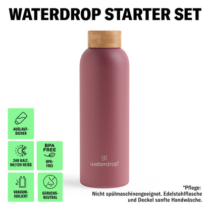 waterdrop Starter Set Edelstahl-Trinkflasche 600 ml + 18 Drops