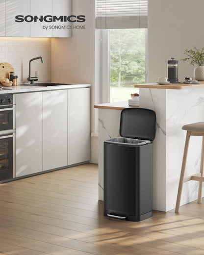 SONGMICS Tretmülleimer 30 l, Stahl, Soft-Close-Deckel, schwarz