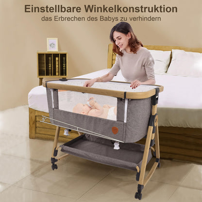 Maydolly Beistellbett 3in1 Babybett tragbar Stubenwagen – Grau