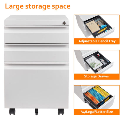 Rollcontainer Aktenschrank abschliessbar 39x50x62 cm weiss