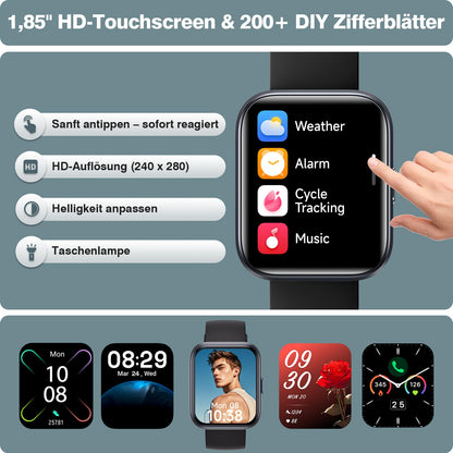 AEAC Smartwatch Fitnessuhr mit Telefonfunktion, 1.85" Display