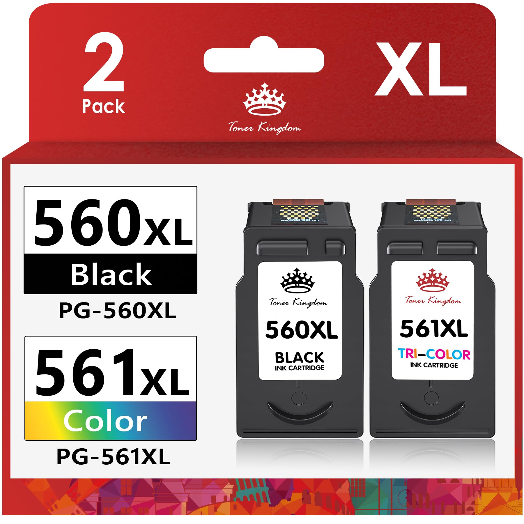 Toner Kingdom PG-560XL CL-561XL Patronen für Canon Pixma, 2er-Pack mit schwarzer und farbiger Druckerpatrone