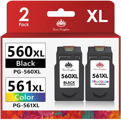 Toner Kingdom PG-560XL CL-561XL Patronen für Canon Pixma, 2er-Pack mit schwarzer und farbiger Druckerpatrone