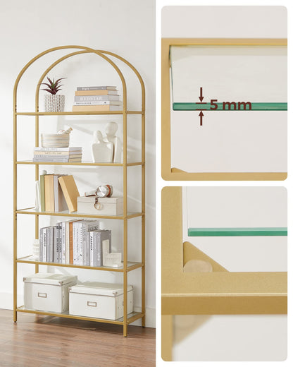 VASAGLE LGT050A01 Bücherregal - Hartglas, Gold-Transparent