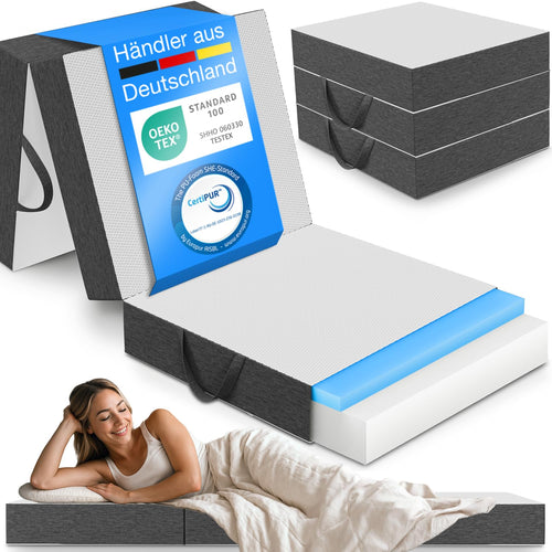 ELONEO Premium Visco Klappmatratze 90x200 cm, 15 cm hoch, klappbar mit Tragegriff