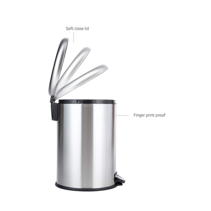 Amazon Basics Tret-Mülleimer rund, Edelstahl, 20 l, silberfarben