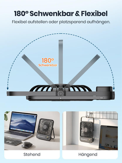 Warmco D3 Akku-Tischventilator 10000 mAh, leise, mit Digitalanzeige