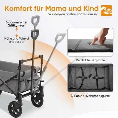 Sekey Bollerwagen Faltbar SS5050 für 2 Kinder - Grau mit Dach