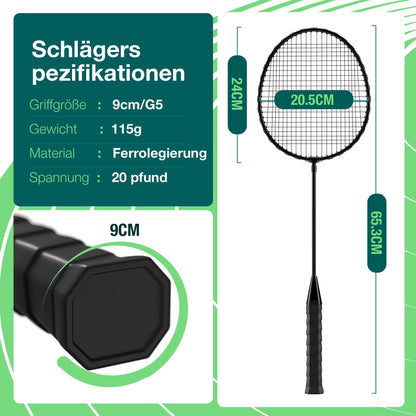 AboveGenius Badmintonschläger 6er Set AG-6BR mit 6 Nylon-Federbällen