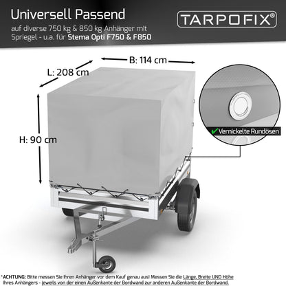 Tarpofix Anhänger Hochplane PVC 208x114x90 cm – Grau