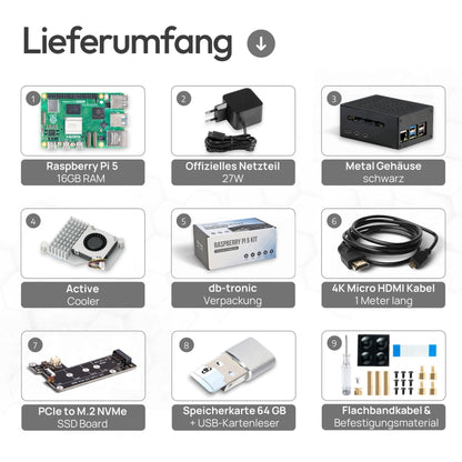 Raspberry Pi 5 16GB RAM PCIe NVMe Set - 64GB Edition