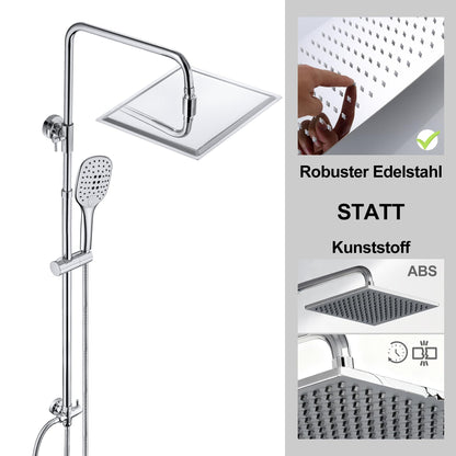 JOHO Regenduschset Edelstahl Chrom 25x25cm eckig ohne Armatur