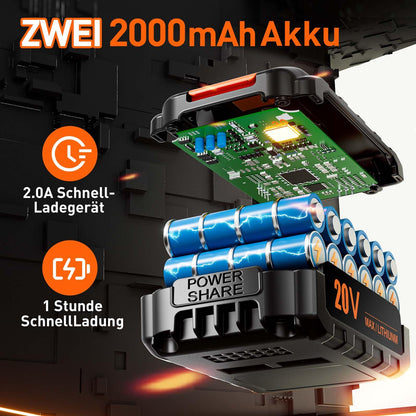 FAHEFANA Akku-Bohrschrauber 20V Set, 2 Akkus, 42 Nm, BH0221S