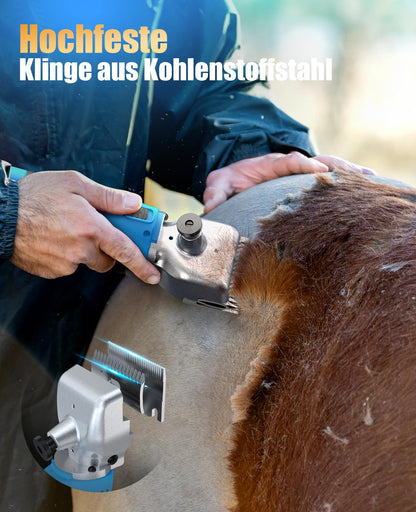 oneisall Pferdeschermaschine kabellos mit 2 Akkus, 2400 U/min, blau