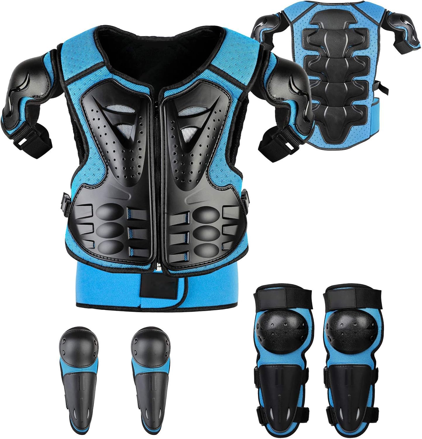 Fansport Motorrad Schutzjacke Kinder Protektoren Set 5-teilig Blau, mit Brustpanzer, Knie- und Ellbogenschonern