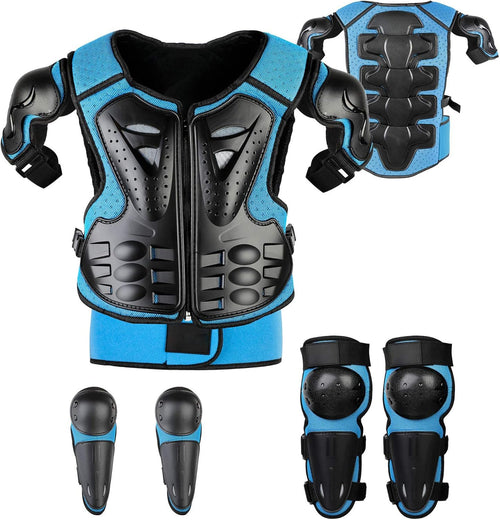 Fansport Motorrad Schutzjacke Kinder Protektoren Set 5-teilig Blau, mit Brustpanzer, Knie- und Ellbogenschonern