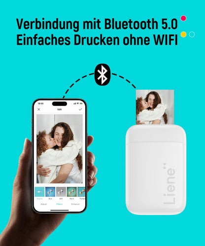 Liene Pearl K100 Mini Fotodrucker 5x7,6cm – 50 Blatt Zink-Papier