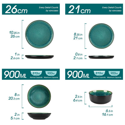 vancasso PLAYA Steingut Geschirrset 24tlg für 6 Personen Grün