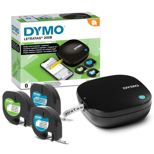 DYMO LetraTag 200B Beschriftungsgerät mit Bluetooth + 3 Schriftbänder – kompakt und batteriebetrieben