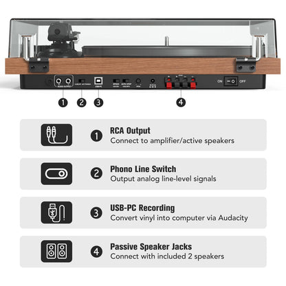 Udreamer Plattenspieler Hi-Fi mit Vorverstärker & Lautsprechern - Braun