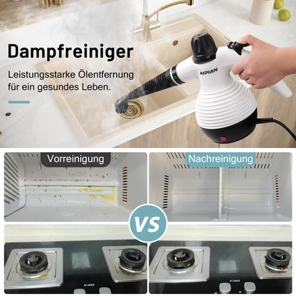 AKPIAN Handdampfreiniger EM-301, 1050 W mit 10-teiligem Zubehörset