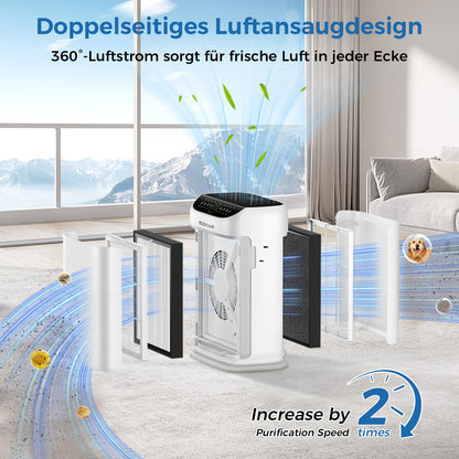 ZXBEER Luftreiniger Allergiker HEPA-Luftreiniger mit CADR 400m³/h（260m²）,zweiseitiger Filtration und waschbarem Filter,20dB Nachtmodus, Timer,Luftreiniger für Haustiere,Schlafzimmer,Staub,Pollen,Weiß