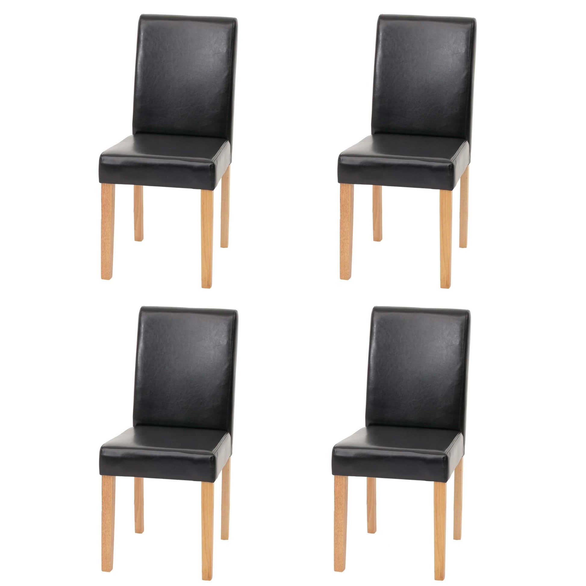 Mendler Littau 4er-Set Esszimmerstuhl Kunstleder Schwarz, helle Beine. Vier Stühle als Sitzgelegenheit am Esstisch.