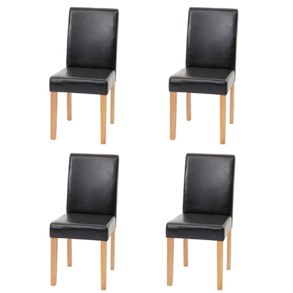 Mendler Littau 4er-Set Esszimmerstuhl Kunstleder Schwarz, helle Beine. Vier Stühle als Sitzgelegenheit am Esstisch.