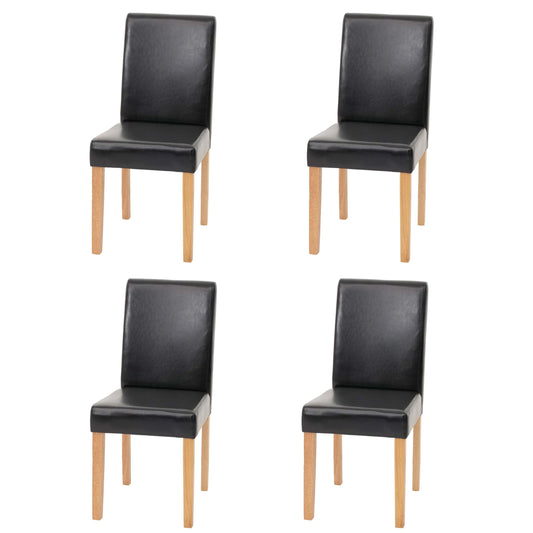 Mendler Littau 4er-Set Esszimmerstuhl Kunstleder Schwarz, helle Beine. Vier Stühle als Sitzgelegenheit am Esstisch.