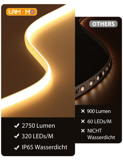 Lamomo COB LED Streifen 10m warmweiss 3000K dimmbar mit Fernbedienung