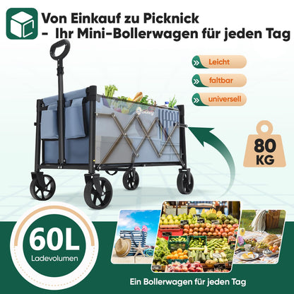 Sekey Bollerwagen Mini 4029, faltbarer Handwagen bis 80 kg, Blau