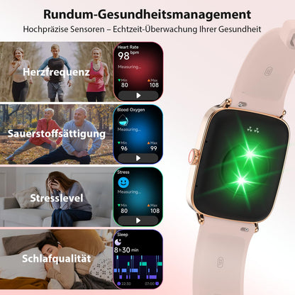 Yoever Smartwatch Damen, Fitnessuhr mit Telefonfunktion, 1,85 Zoll