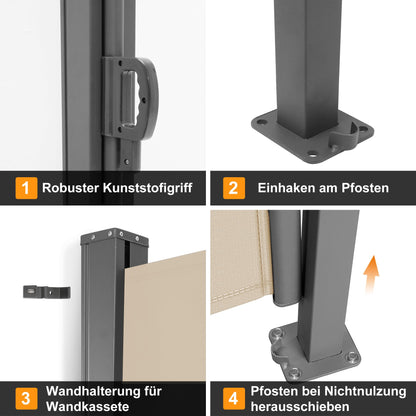 HOMEDEMO Seitenzugmarkise ausziehbar – 180x350+20cm Khaki