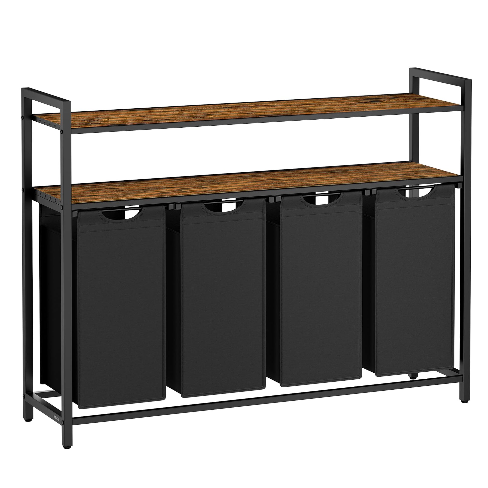 VASAGLE Wäschekorb 4 Fächer, 2 Ablagen - Vintagebraun-Schwarz BLH214B01. Vier Textilfächer trennen Wäsche; zwei Ablagen bieten Stauraum.