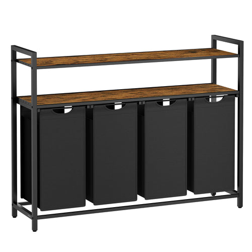VASAGLE Wäschekorb 4 Fächer, 2 Ablagen - Vintagebraun-Schwarz BLH214B01