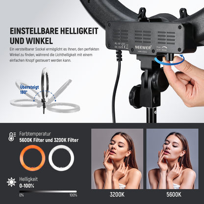 NEEWER 18" LED Ringleuchte mit Stativ – Dimmbar