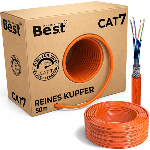 Germany B.e.s.t CAT 7 Verlegekabel 50 m S/FTP Kupfer Netzwerkkabel für 10-Gigabit-Ethernet