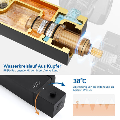 Auralum Regendusche System Thermostat Schwarz Quadrat 25x25cm