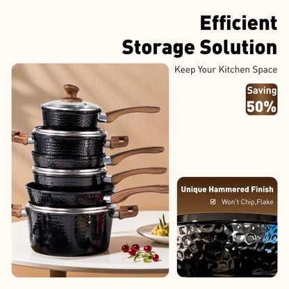 DishDelight Induktion Topfset 15-teilig Granit Antihaft Schwarz