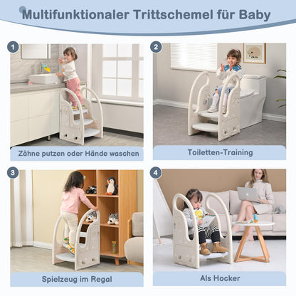 Onasti Tritthocker für Kinder, 3-stufig höhenverstellbar, Grau