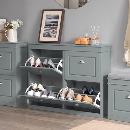 SoBuy Schuhschrank FSR79-HG mit 4 Klappen – Hellgrau