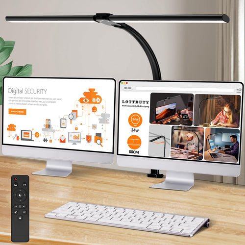 LOTTBUTY Doppelkopf LED-Schreibtischlampe, dimmbar, klemmbar, schwarz, mit Schwanenhals und Tischklemme