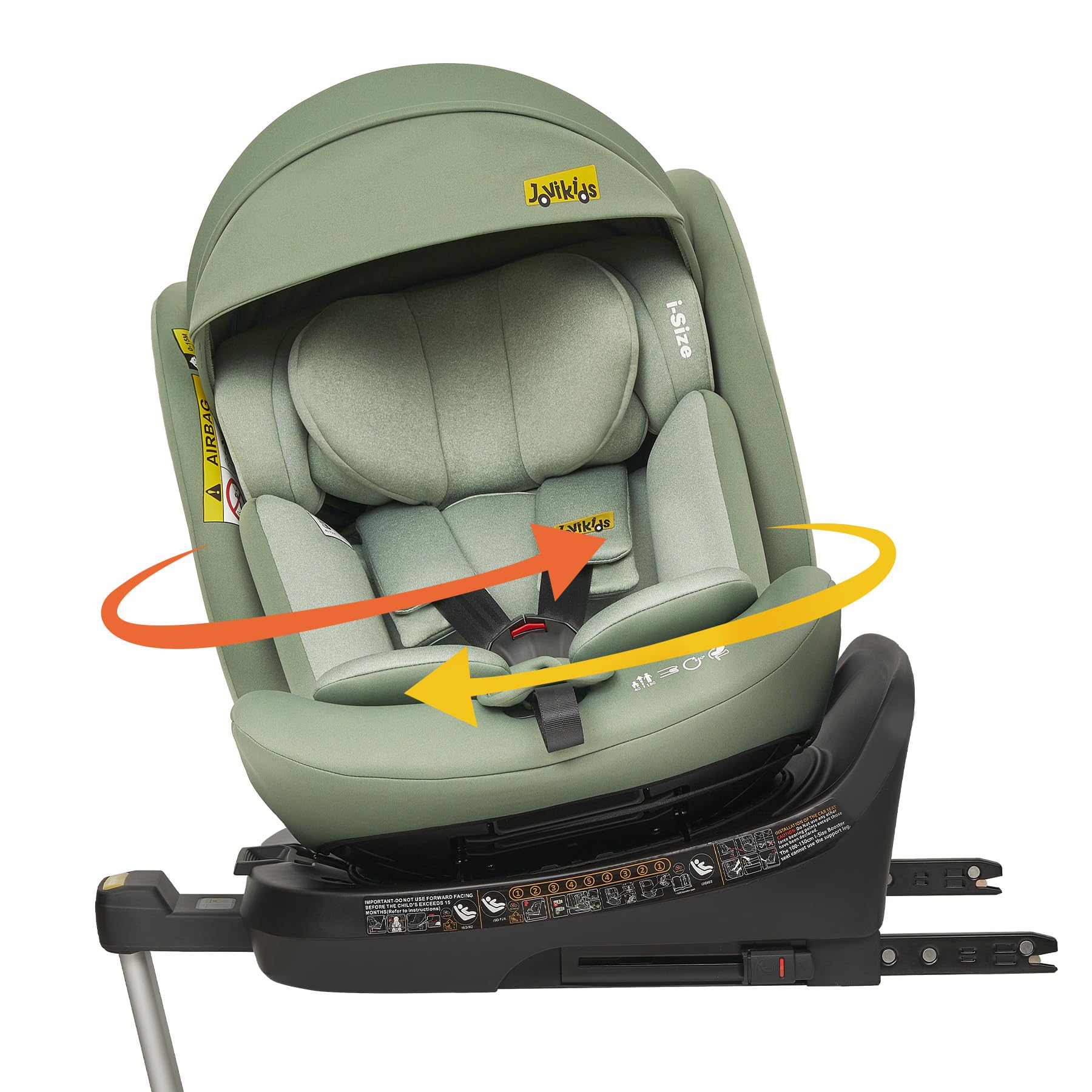 Jovikids i-Size Kindersitz Reboarder – 360° ISOFIX 40-150cm. Ergonomischer, dunkler Sitz; 360° drehbarer Reboarder für sicheren i-Size Transport.