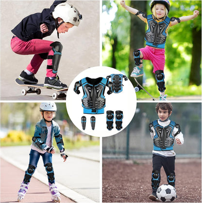 Fansport Motorrad Schutzjacke Kinder Protektoren Set 5-teilig Blau