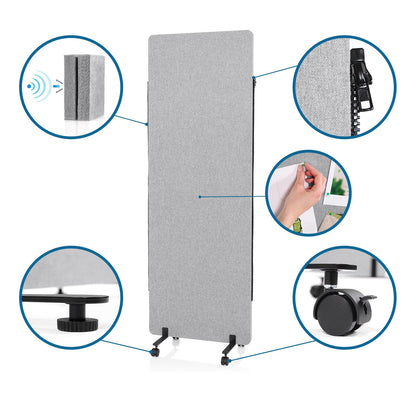 hjh OFFICE FLEXMIUT Mobile Akustik Trennwand Hellgrau 177x60cm