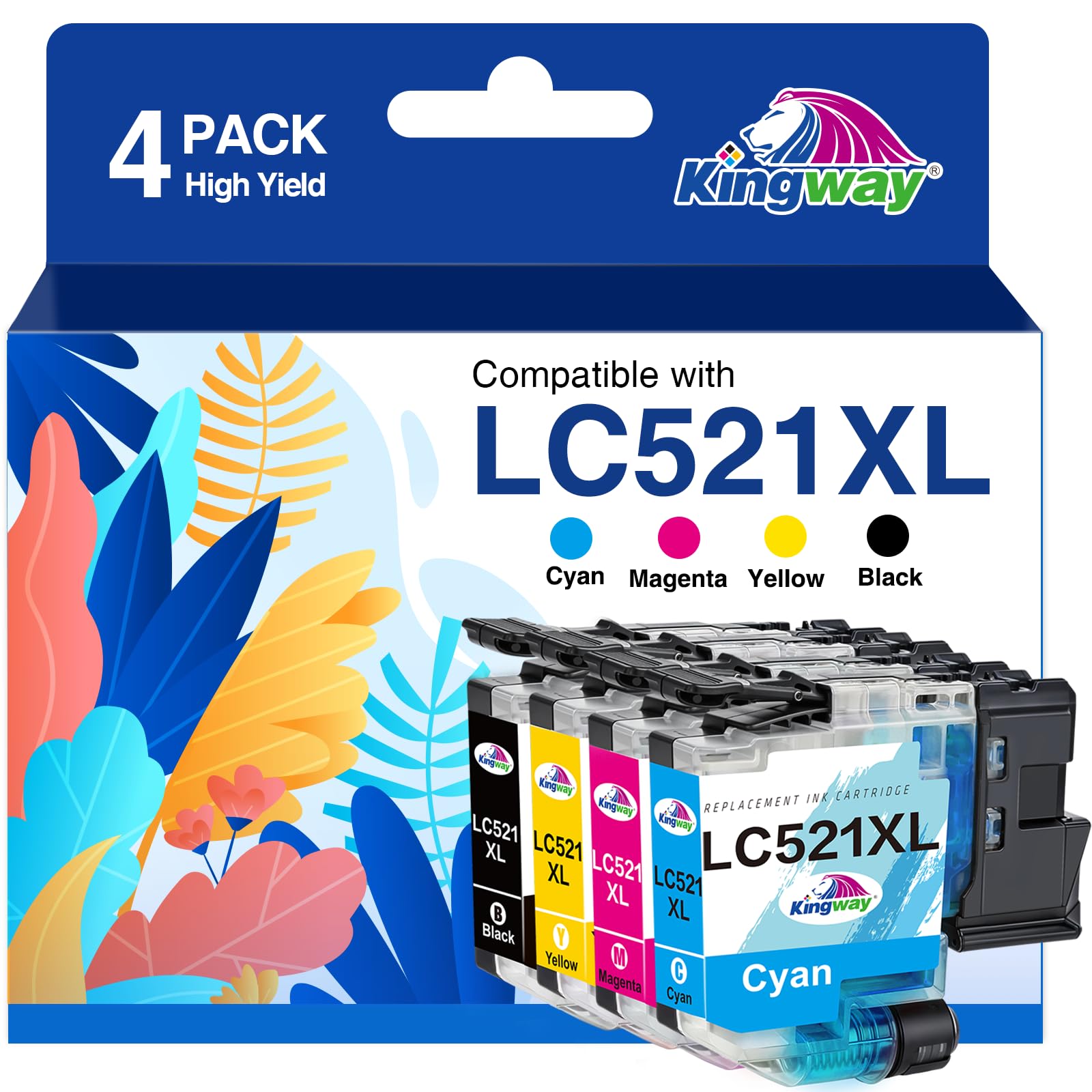 Kingway LC521XL Druckerpatronen 4er-Pack kompatibel mit Brother LC521 in Schwarz, Cyan, Magenta und Gelb