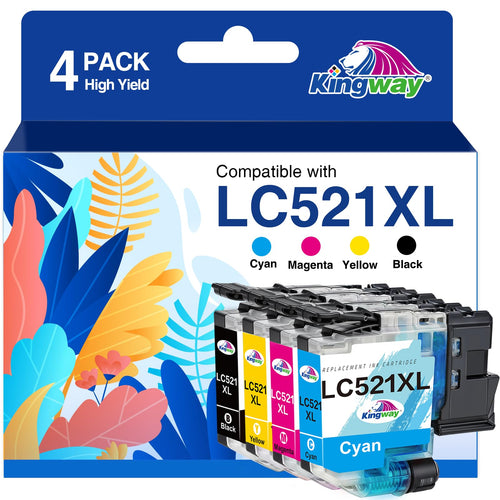 Kingway LC521XL Druckerpatronen 4er-Pack kompatibel mit Brother LC521 in Schwarz, Cyan, Magenta und Gelb