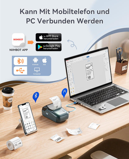 NIIMBOT B1 Etikettendrucker Bluetooth mit 3 Etikettenrollen