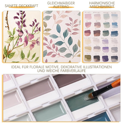 Fuumuui Aquarellfarben Set, 24 deckende Farben mit Mischpalette